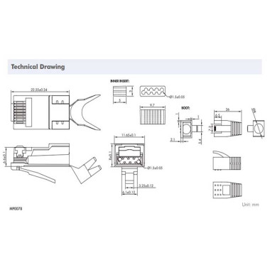 LogiLink MP0078 - 10 Conectores RJ45 Macho Cat.6A apantallado, '' Pass Througt ''