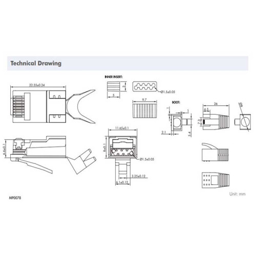 LogiLink MP0078 - 10 Conectores RJ45 Macho Cat.6A apantallado, '' Pass Througt ''