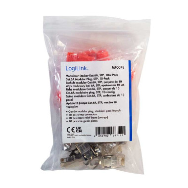 LogiLink MP0078 - 10 Conectores RJ45 Macho Cat.6A apantallado, '' Pass Througt ''