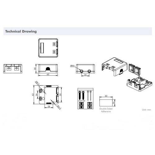 LogiLink NK4080 - Caja Superficie para 2 conectores tipo Keystone