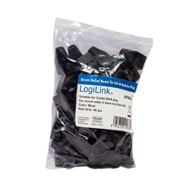 LogiLink MP0064 - Funda Conector RJ45 Macho para RJ45 , 6,5mm, Negro (Bolsa 50pcs)