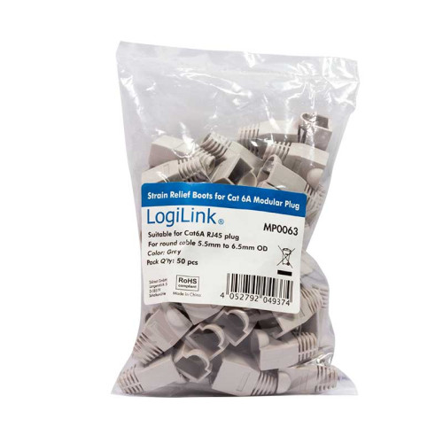 LogiLink MP0063 - Funda Conector RJ45 Macho para RJ45 , 6,5mm, Gris (Bolsa 50pcs)