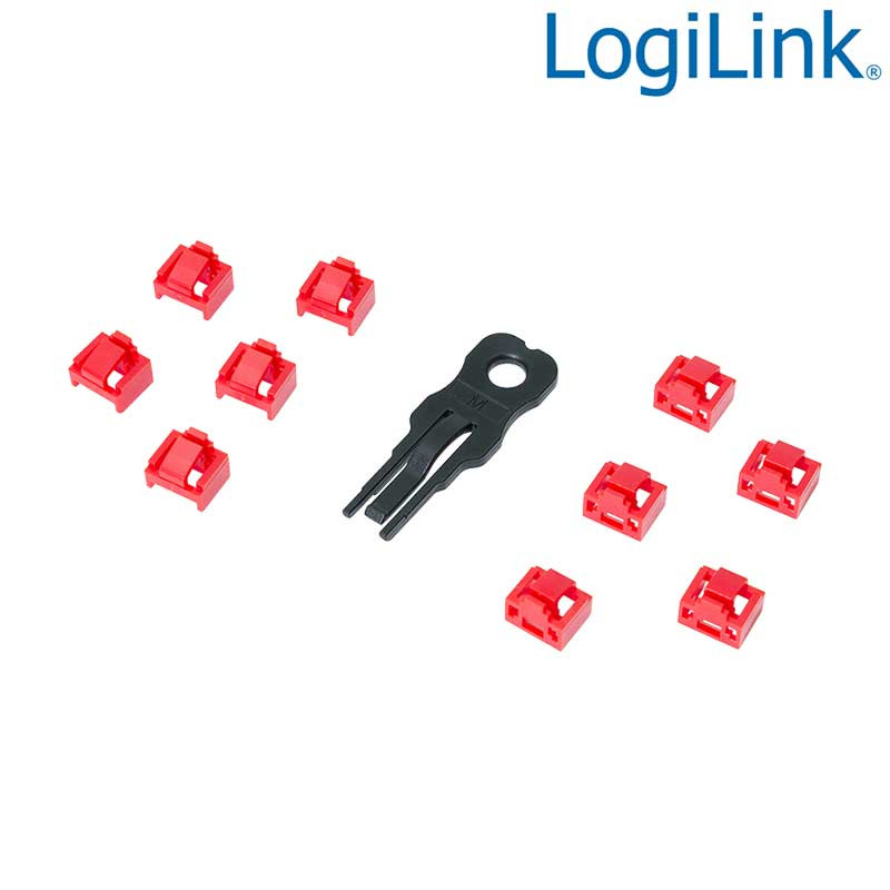 LogiLink MP0086 - Bloqueo de puertos RJ45, protector y cubierta antipolvo (1 llave + 10 cerraduras)