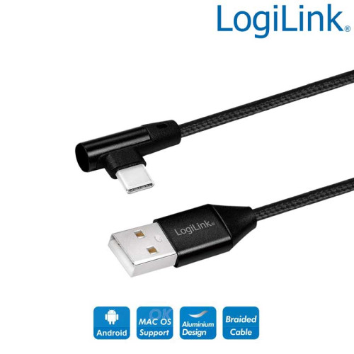 LogiLink CU0138 - 1m Cable USB 2.0 Tipo A Macho a Tipo C Macho Acodado (90º)