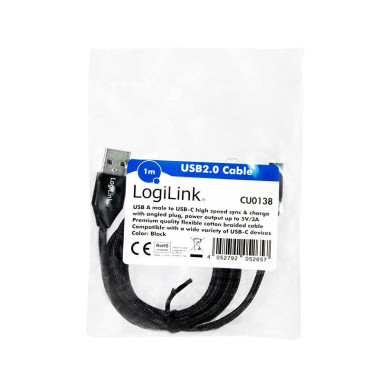LogiLink CU0138 - 1m Cable USB 2.0 Tipo A Macho a Tipo C Macho Acodado (90º)