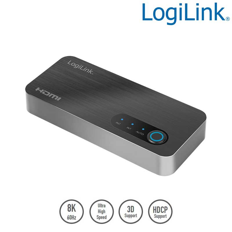 LogiLink HD0058 - Conmutador HDMI 2x1 puertos, 8K / 60 Hz, HDCP, HDR,VRR,CEC