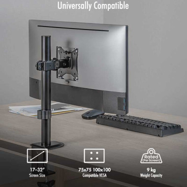 LogiLink BP0222 - Soporte para monitor, 17–32", 9 kg máx., inclinación, giro y rotación, brazo: 63 mm