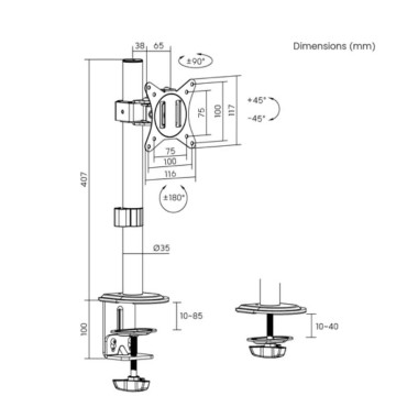 LogiLink BP0222 - Soporte para monitor, 17–32", 9 kg máx., inclinación, giro y rotación, brazo: 63 mm