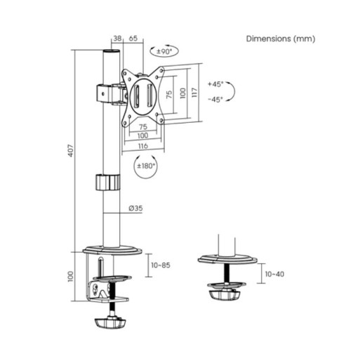 LogiLink BP0222 - Soporte para monitor, 17–32", 9 kg máx., inclinación, giro y rotación, brazo: 63 mm