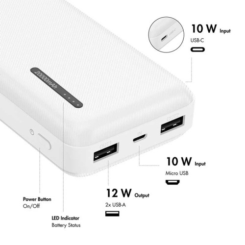 LogiLink PA0323W - Power bank 20.000 mAh, 2x USB-A, 1x USB-C Blanco