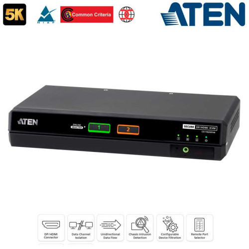 Aten CS1182DPH4 - KVM universal de 2 puertos USB DisplayPort/HDMI 5K, "secure v4.0"