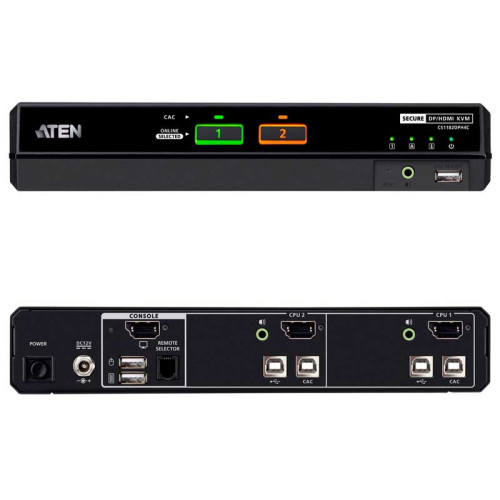 Aten CS1182DPH4C - KVM universal de 2 puertos USB DisplayPort/HDMI 5K con CAC "secure v4.0"