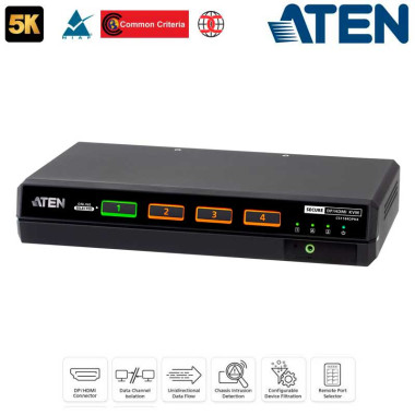 Aten CS1184DPH4 - KVM universal de 4 puertos USB DisplayPort/HDMI 5K, "secure v4.0"