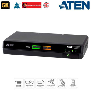 Aten CS1142DPH4 - KVM universal Dual View de 2 puertos USB DisplayPort/HDMI 5K, "secure v4.0"