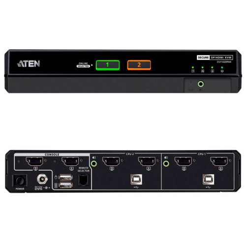 Aten CS1142DPH4 - KVM universal Dual View de 2 puertos USB DisplayPort/HDMI 5K, "secure v4.0"