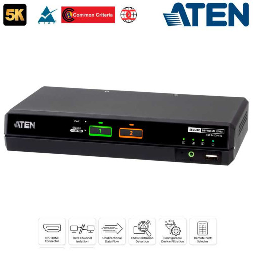 Aten CS1142DPH4C - KVM universal Dual View de 2 puertos USB DisplayPort/HDMI 5K con CAC "secure v4.0"