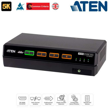 Aten CS1144DPH4 - KVM universal Dual View de 4 puertos USB DisplayPort/HDMI 5K, "secure v4.0"