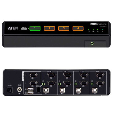 Aten CS1144DPH4 - KVM universal Dual View de 4 puertos USB DisplayPort/HDMI 5K, "secure v4.0"