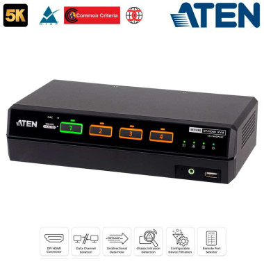 Aten CS1144DPH4C - KVM universal Dual View de 4 puertos USB DisplayPort/HDMI 5K con CAC "secure v4.0"