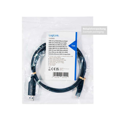 LogiLink CU0403 - 3m Cable Ethernet USB 3.0, macho a RJ45 macho, 1 Gbps, activo, Negro