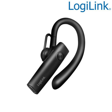 LogiLink BT0078 - Auricular mono inalámbrico con clip para la oreja, BT 5.4, USB-C, Micro, Negro