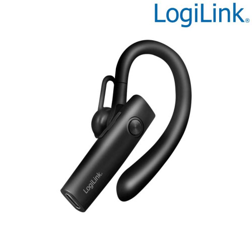 LogiLink BT0078 - Auricular mono inalámbrico con clip para la oreja, BT 5.4, USB-C, Micro, Negro