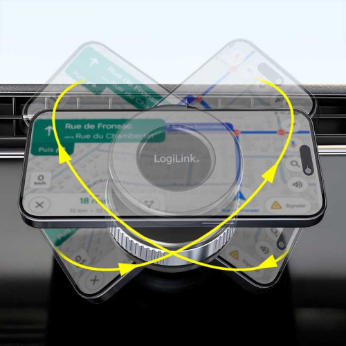 LogiLink AA0197 - Soporte magnético para smartphone con cierre giratorio y ventosa