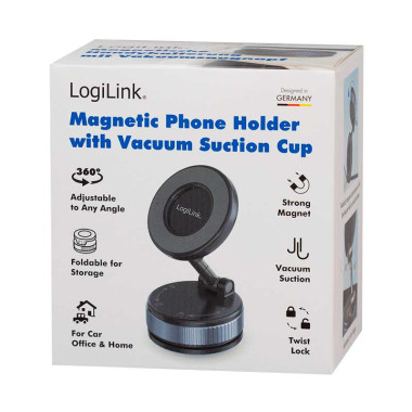 LogiLink AA0198 - Soporte magnético para smartphone, 2 articulaciones 180°, cierre giratorio y ventosa