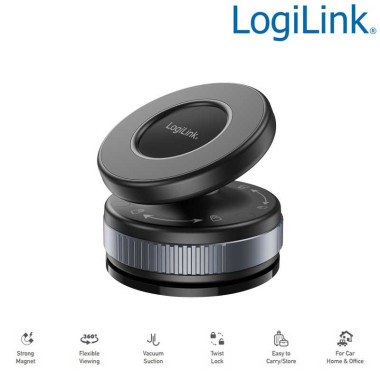 LogiLink AA0197 - Soporte magnético para smartphone con cierre giratorio y ventosa