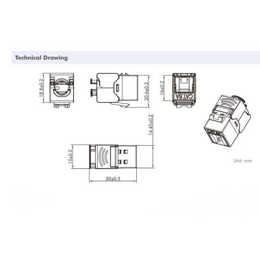 LogiLink NK4084 - Conector Hembra RJ45 UTP Cat.6A Keystone 180º, Sin Herramientas, Slim,Tapa antipolvo