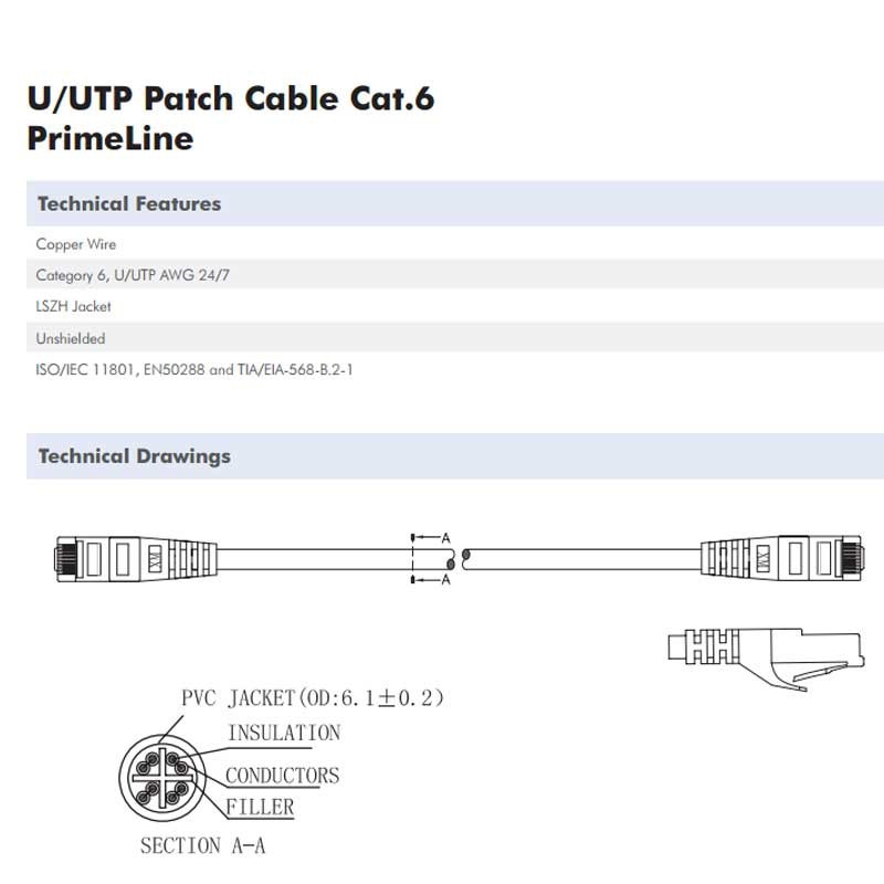 Cable de red Cat6 U/UTP Lszh Prysmian gris con 100 metros