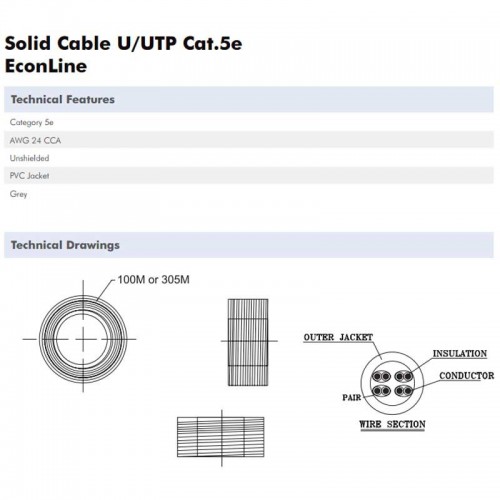 Logilink CPV0020 - 305m Bobina Cat.5e U/UTP RIGIDO CCA | Marlex Conexion