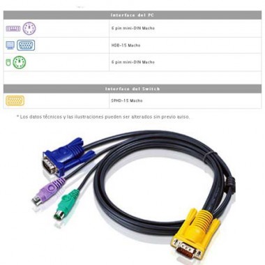 Aten 2L-5202P - 1.8m PS/2 VGA KVM Cable | Marlex Conexion