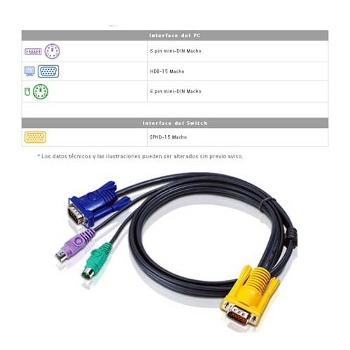 Aten 2L-5202P - 1.8m PS/2 VGA KVM Cable | Marlex Conexion