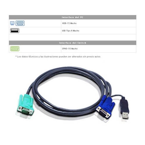 Aten 2L-5202U - 2m USB VGA KVM Cable | Marlex Conexion