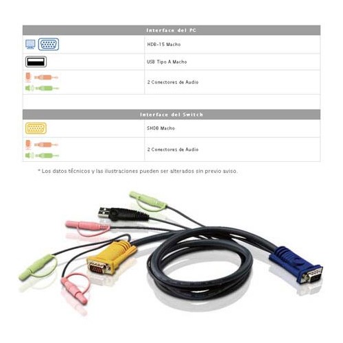 Aten 2L-5303U - 3m USB VGA KVM Cable con Audio  | Marlex Conexion