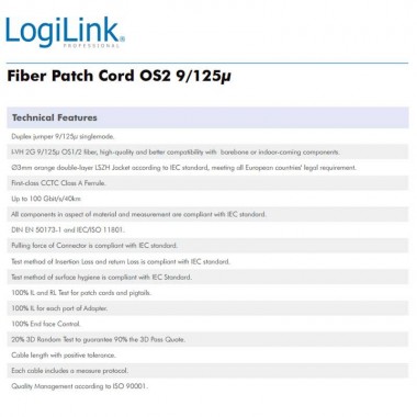 Logilink FP0LC03 - 3m Cable Fibra Óptica OS2 LC-LC 9/125 MonoModo Duplex