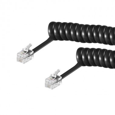 2m Cable de teléfono RJ10 Macho-Macho Rizado Negro | Marlex Conexion