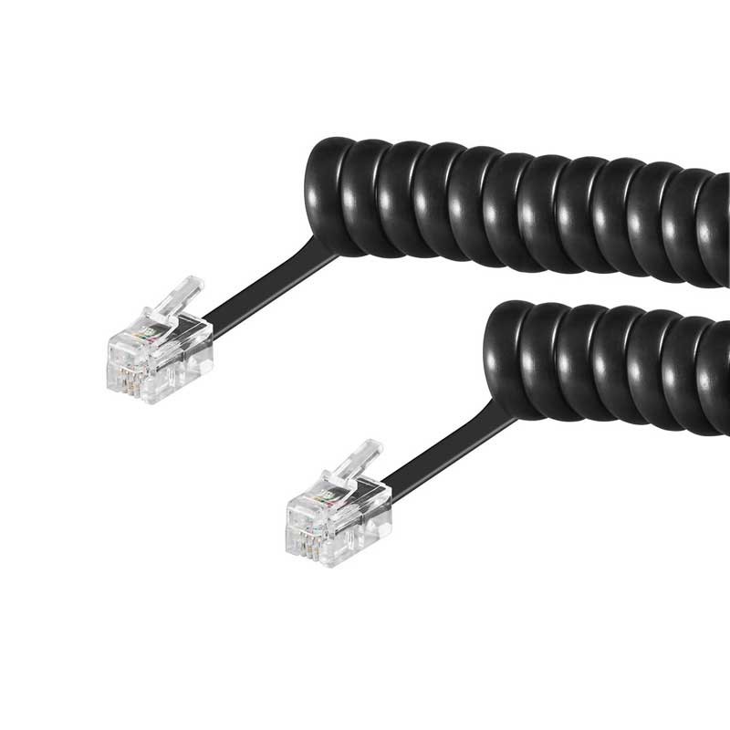 2m Cable de teléfono RJ10 Macho-Macho Rizado Negro | Marlex Conexion