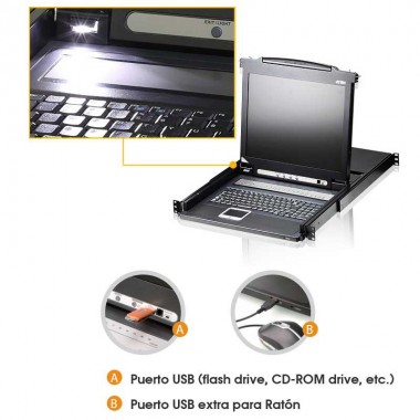 Aten CL5708M - KVM LCD 17" de 8 puertos USB PS/2 VGA, Rack 19",Español