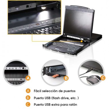 Aten CL5808N - KVM LCD 19" de 8 puertos, Dual Rail para Rack 19''