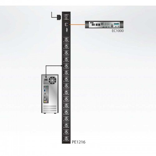 Aten PE1216G - PDU de 16 Tomas C13 con medidor, 0U, 16A, compatible IP