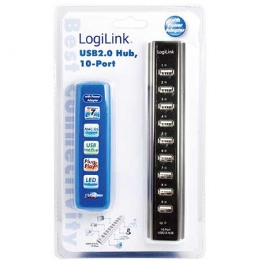 Logilink UA0096 - Hub USB 2.0 de 10 Puertos, Negro | Marlex Conexion