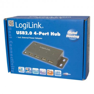 Logilink UA0141A - Hub USB 2.0 de 4 Puertos, Metálico | Marlex Conexion