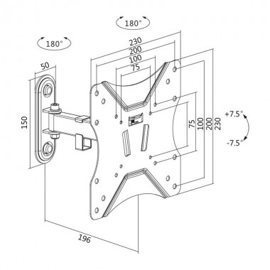 Logilink BP0007 - Soporte TV de Pared, inclinación -7.5º/+7.5º, Giratorio -90º/+90º, 23-42'', 25 kg