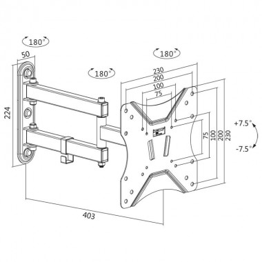 Logilink BP0008 - Soporte TV de Pared, inclinación -7.5º/+7.5º, Giratorio -90º/+90º, 23-42'', 25 kg