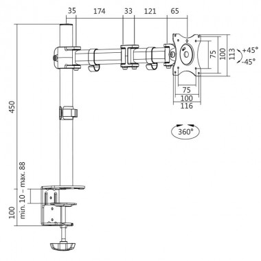 Logilink BP0021 - Soporte de Mesa, inclinación -45º/+45º, Giratorio 180º, Rotación 360º, 13-27'', 8 kg