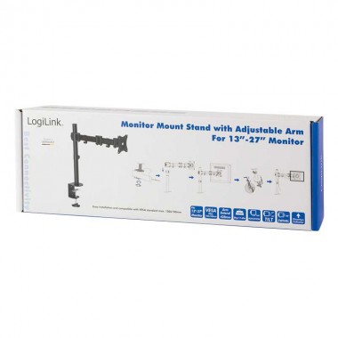 Logilink BP0021 - Soporte de Mesa, inclinación -45º/+45º, Giratorio 180º, Rotación 360º, 13-27'', 8 kg