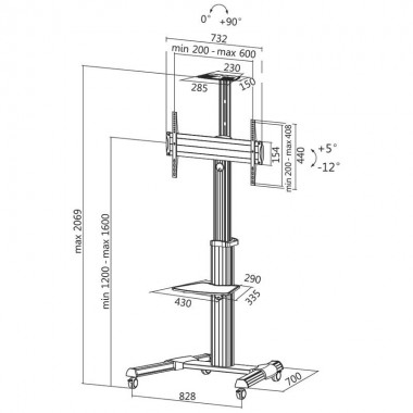 Logilink BP0025 - Soportes de suelo ''Carrito'' de Altura ajustable, 37-70'', 50 Kg