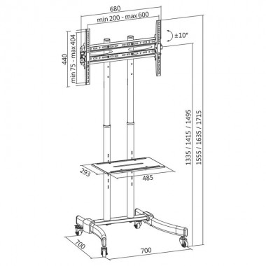 Logilink BP0026 - Soportes de suelo ''Carrito'' de Altura ajustable, 37-70'', 40 Kg